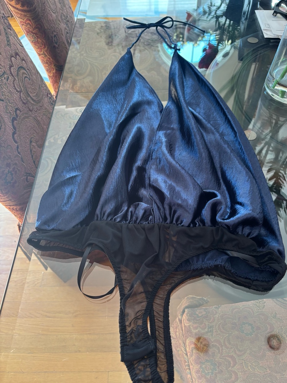 NWT - Free People - So Fine In Shine Bodysuit in Navy - Large